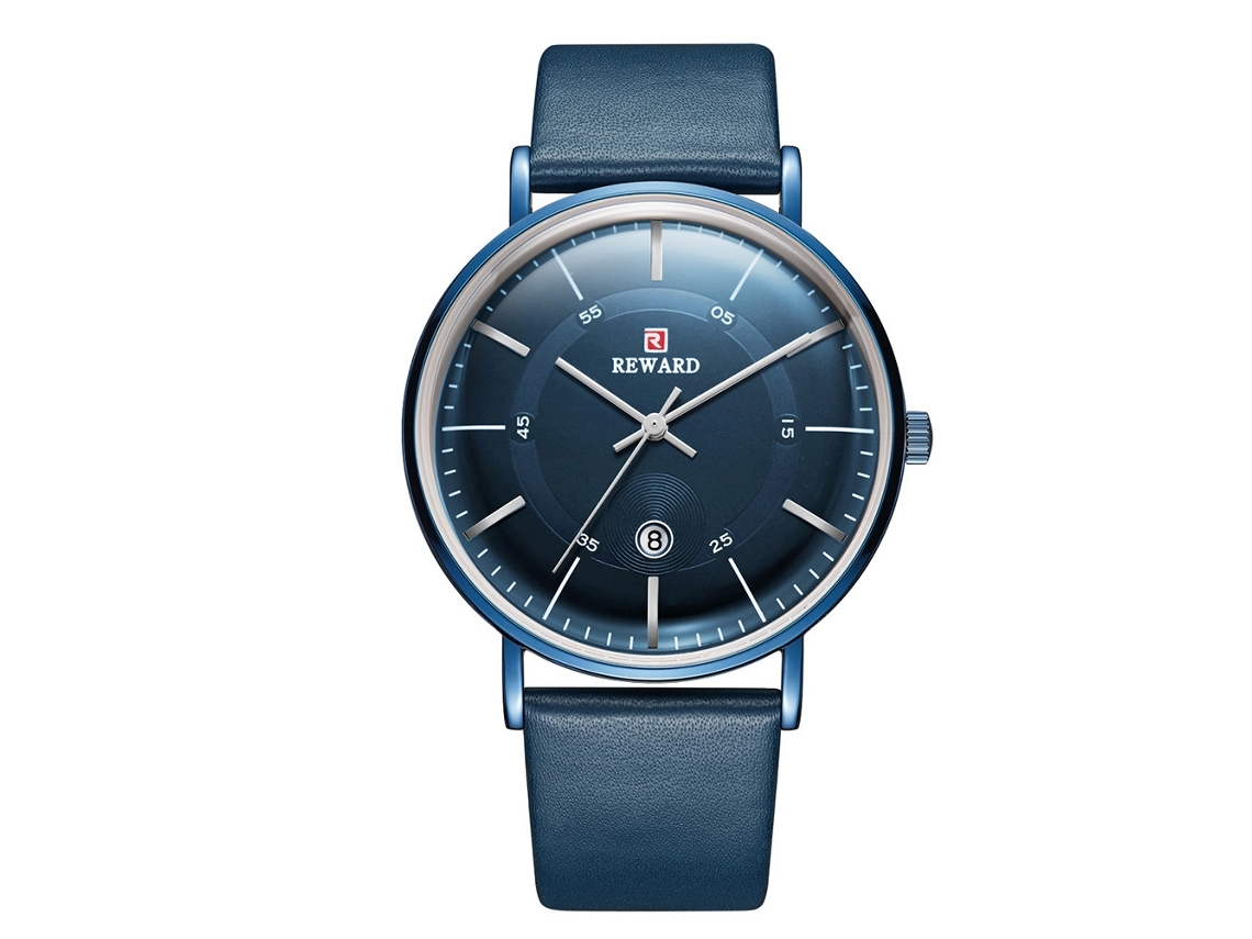 Reloj De Cuarzo De Moda Para Hombre Con Correa De Pu, Resistente Al Agua Y Calendario Azul.