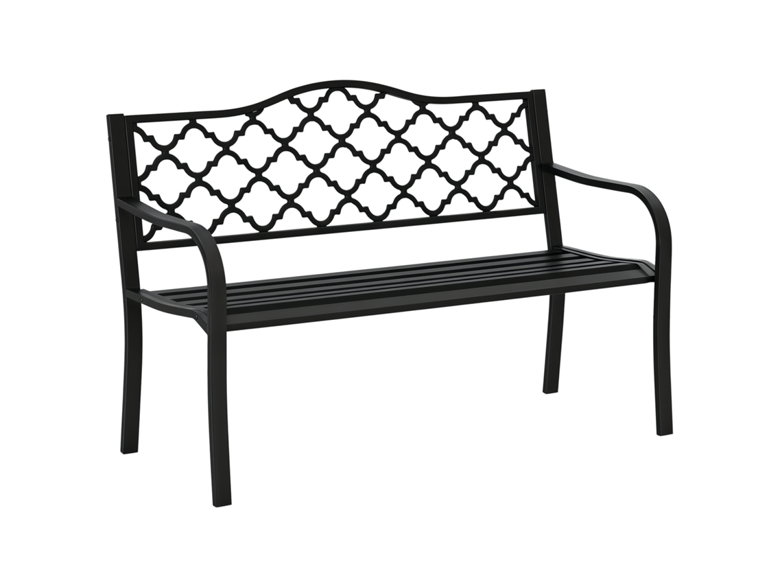 Banco de jardín metálico con brazos, negro, 240 kg