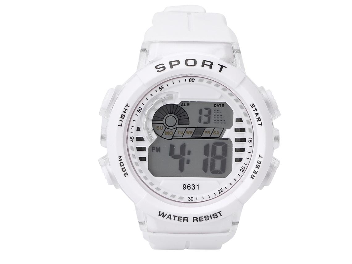 Reloj Deportivo Digital Blanco Resistente Al Agua Para Niños Con Funciones Multifuncionales.