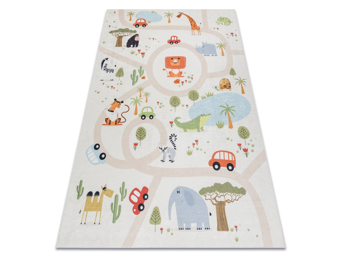 Alfombra Lavable Bambino 1165 Zoo Para Niños Antideslizante - Beige (160 x 220 cm)