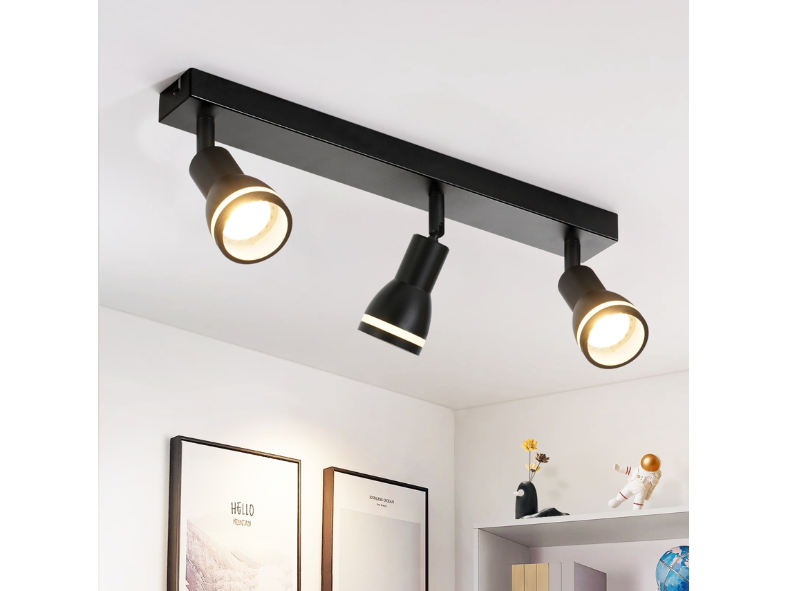 Lámpara de techo moderna negra con 3 focos metálicos ajustables, GU10, para dormitorio y comedor, sin bombilla. Nettlife