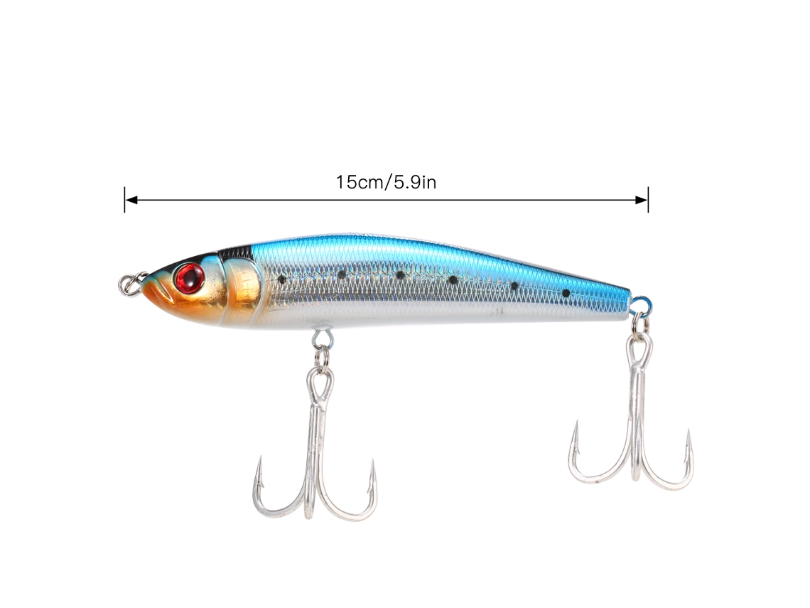 15cm 84g Señuelo De Lápiz Sumergible Bait Duro Con 2 Anzuelos Triples Para Pesca Río Y Mar