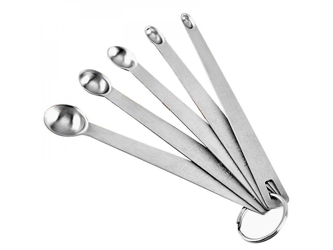 Juego de 5 piezas de acero inoxidable Rebe con cucharas medidoras y tazas para café, té y condimentos, utensilios de cocina en varios tamaños.