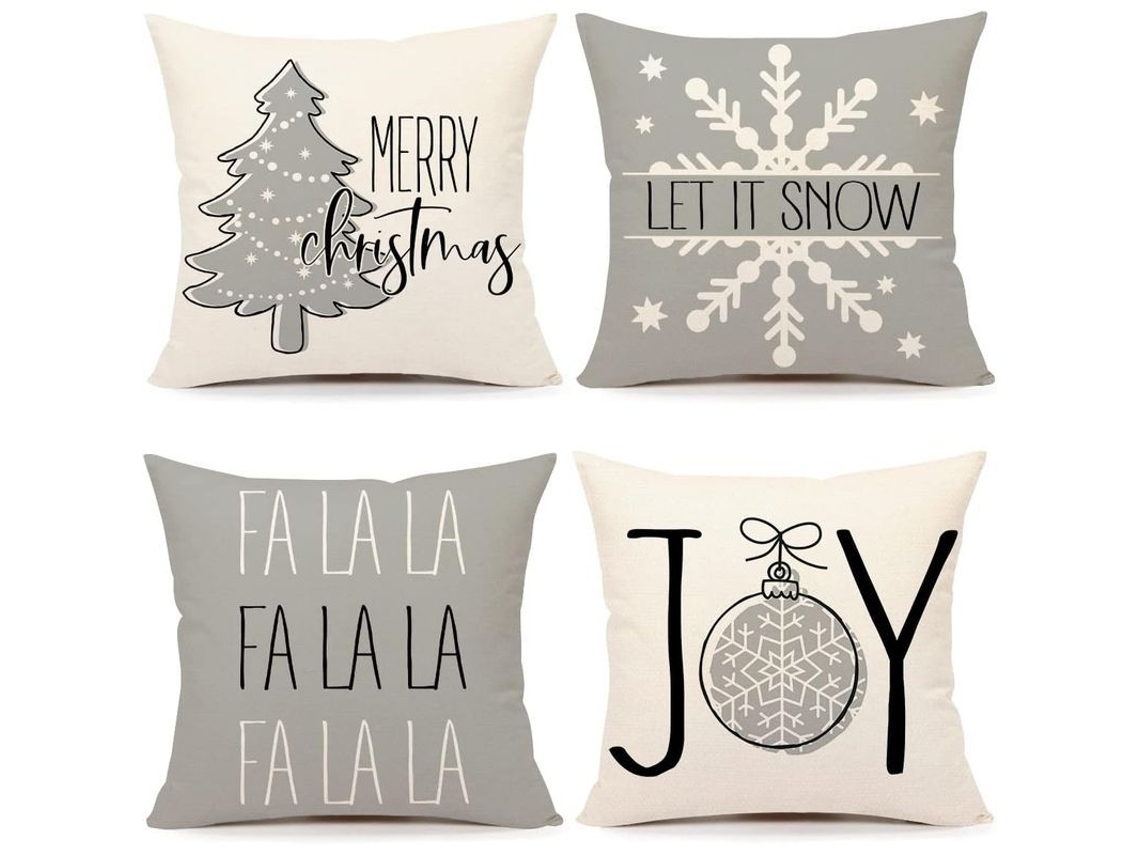 Juego De 4 Fundas De Almohada Navideñas Con Adornos Rústicos, Decoración Navideña De Invierno.