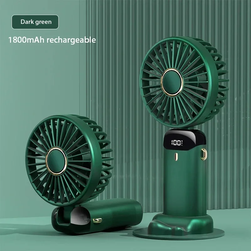 Ventilador portátil MDUG con cinco velocidades, soporte para teléfono y pantalla, batería de 1800 mAh.