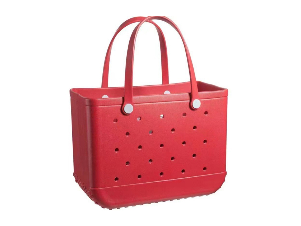 Bolso de playa grande y elegante de Eva con agujeros, rojo.
