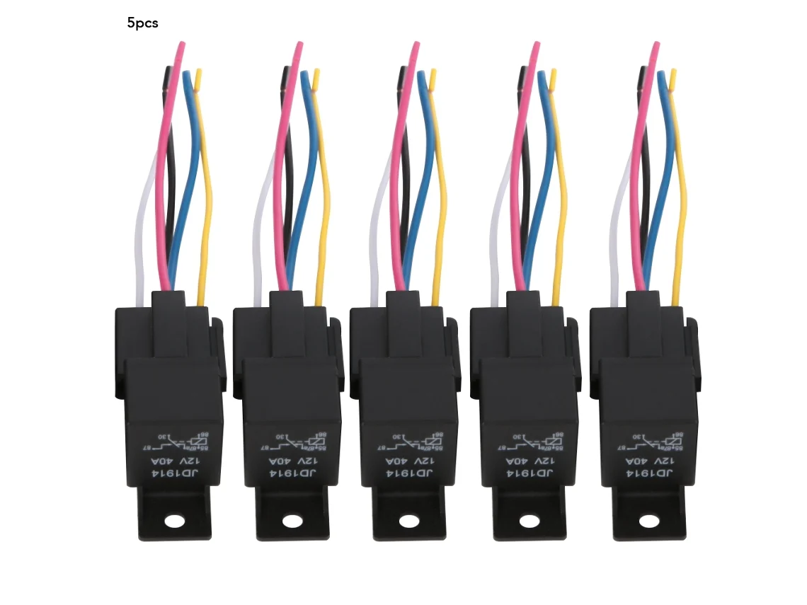5 Relés Automotrices Spdt De 5 Pines, 12 V, 30 A/40 A, Con Conector De Cable, Kit Universal De Seguridad Y Audio Para Automóviles.