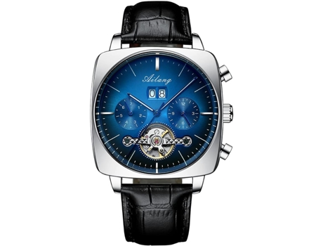 VEANXIN Reloj para Hombre Correa de Cuero Cuadrado Esfera Grande Reloj de Pulsera Impermeable-plata blanca
