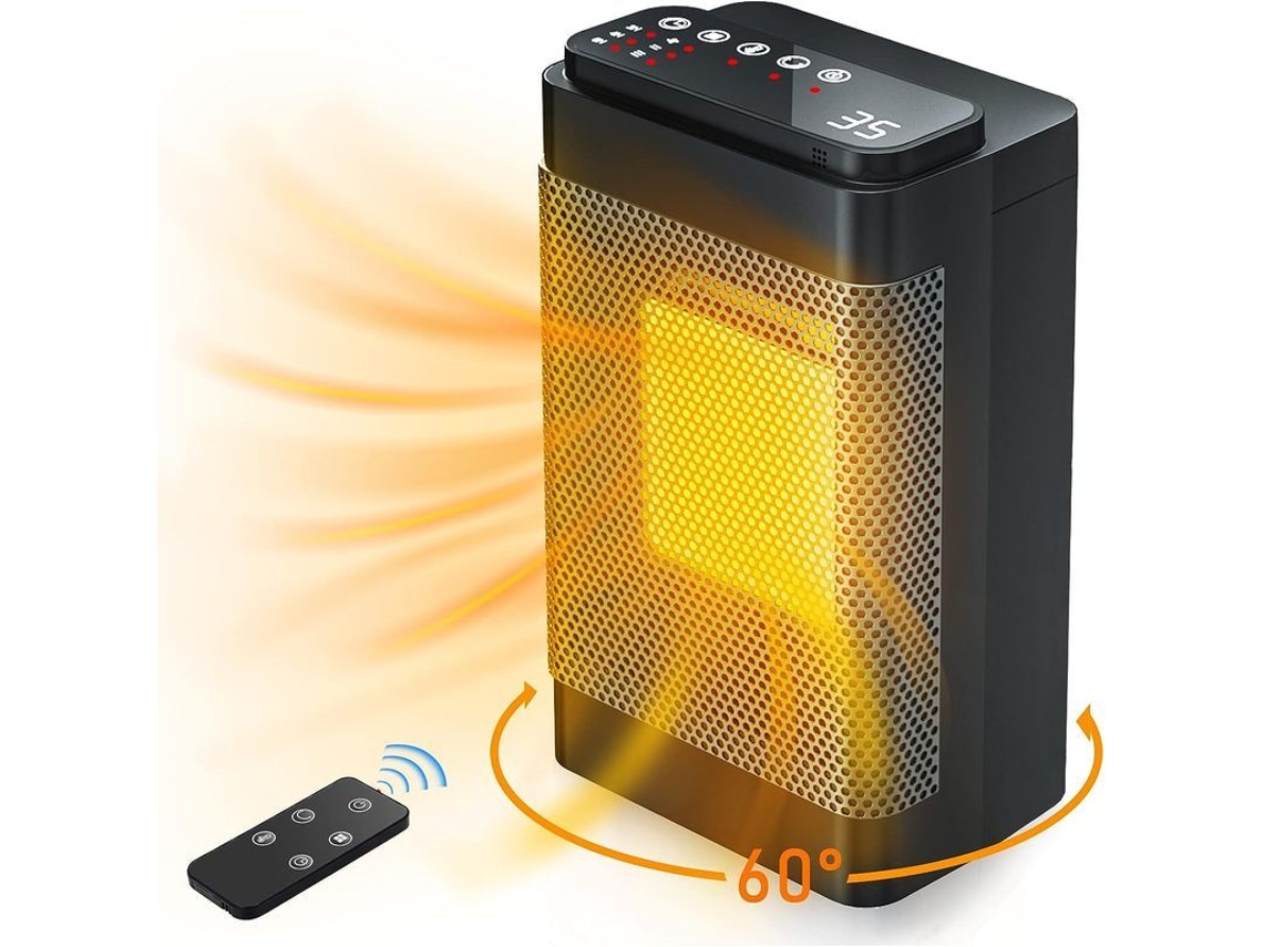Calefactor Eléctrico Oscilante De 60°, Termostato Digital, Cerámica Ptc, 3 Modos, Temporizador De 12 Horas.