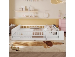 Cama Infantil 140x200cm - Madera De Pino, Almacenamiento Abierto, Estantes, Estructura Desmontable - Blanco