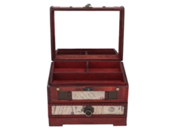 Gran joyero vintage multicapa, de madera y cuero sintético, diseño clásico, ideal para guardar joyas.