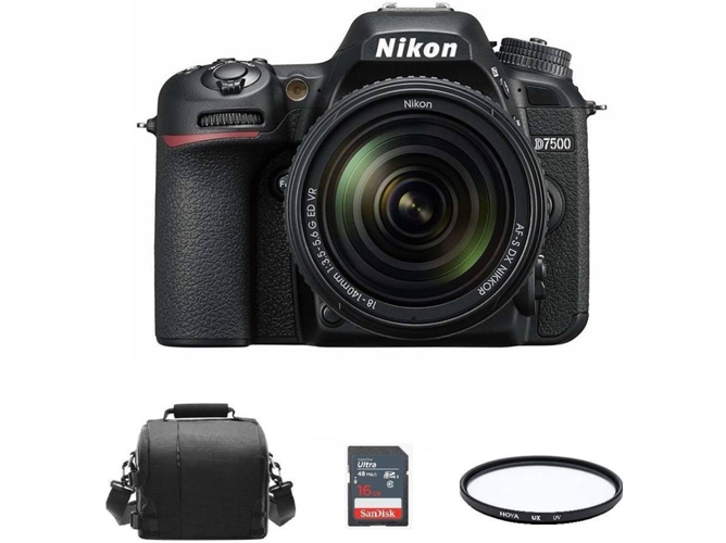 Kit Cámara Réflex NIKON D7500 AF-S 18-140mm F3.5-5.6G ED VR DX + 16gb SD+ Hoya Filtro 67mm