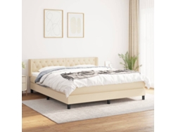 Cama Box Spring Con Colchón Tela Color Crema 160x200 Cm