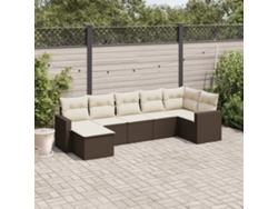 Conjunto de sofá de jardín de 7 piezas con cojines de mimbre sintético marrón de DKD Home Decor