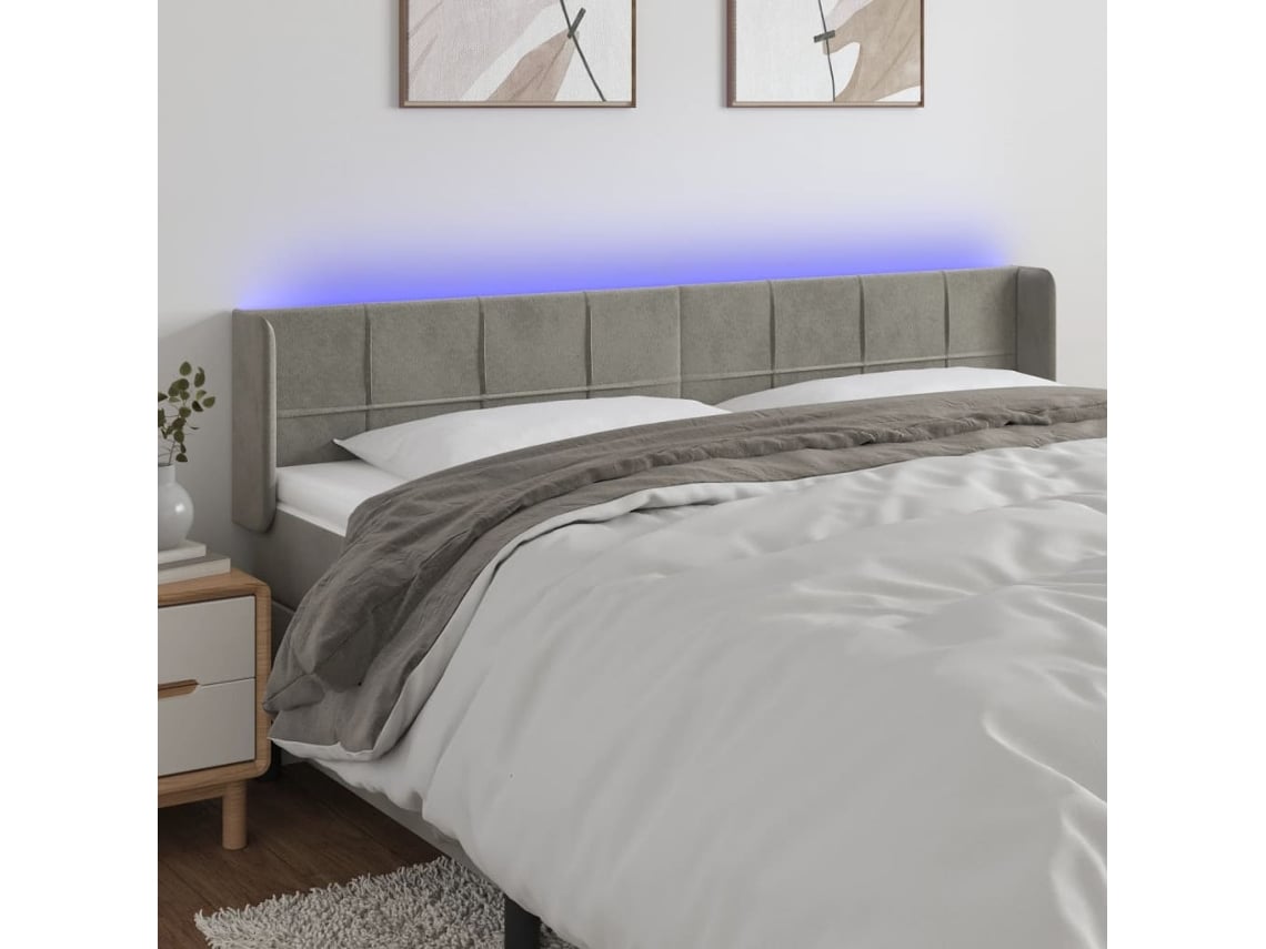 Cabecero Con Led De Terciopelo Gris Claro 203x16x78/88 Cm