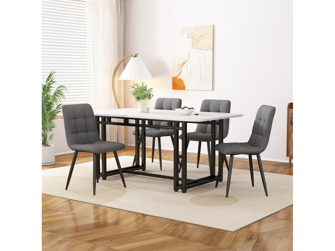 Mesa 120cm 4 Sillas Lino Gris Oscuro Negra