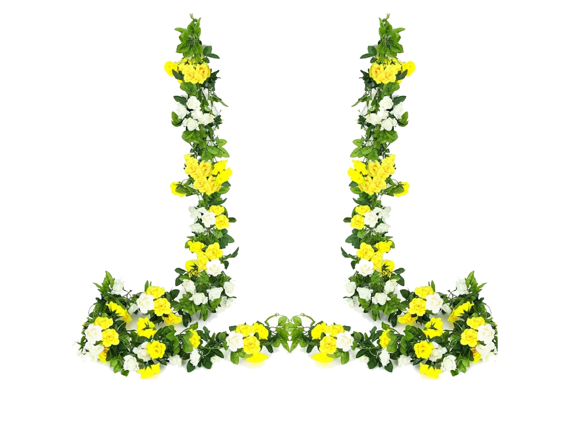 Guirnalda de flores artificiales de tela (2 unidades), con rosas falsas para arco, decoración de bodas, hogar y oficina.