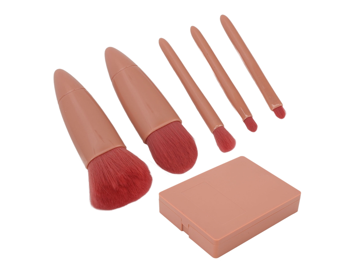 Set De 5 Brochas De Maquillaje Con Espejo - Kit Cosmético Portátil