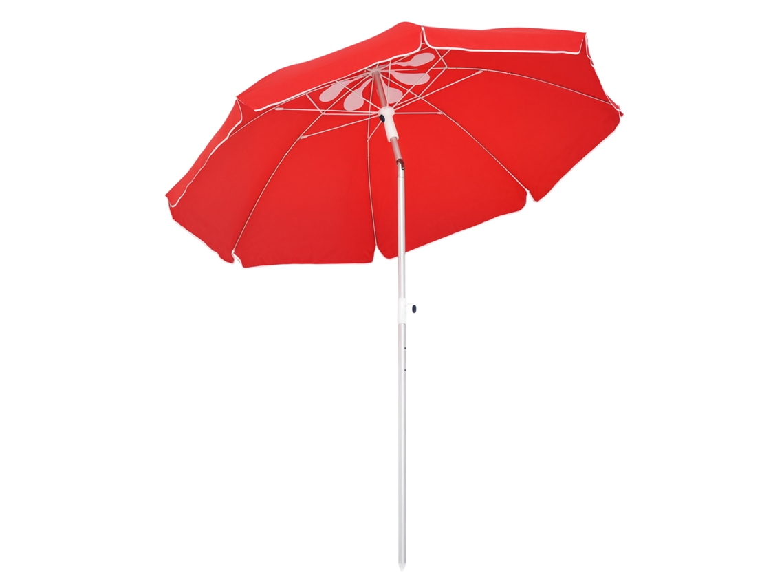 VPMKP - Sombrilla de playa octogonal Outsunny, Ø180 cm, poliéster UV, altura ajustable, aluminio, bolsa, roja