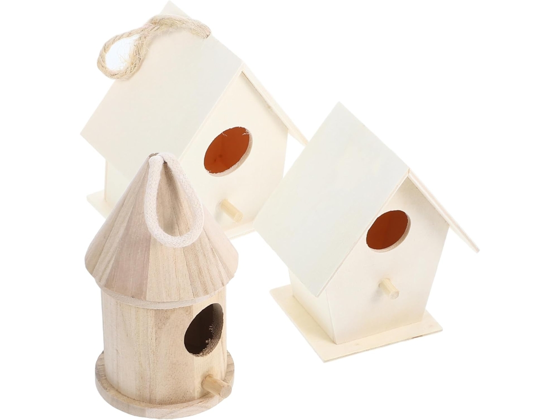 Juego De 3 Casitas Para Pájaros Con Entrada Amplia Y Decoración Colgante Gruesa Para Jardín.