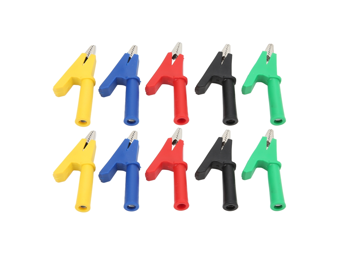 Pinza de cocodrilo aislada de 4 mm, apertura de 10 mm, 10A, roja, negra, amarilla, azul, verde | Sin marca