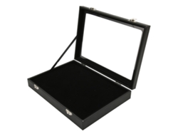 Vitrina para broches y medallas, caja de almacenamiento de joyas de vidrio a prueba de polvo con cierre de seguridad, elegante organizador para artículos.