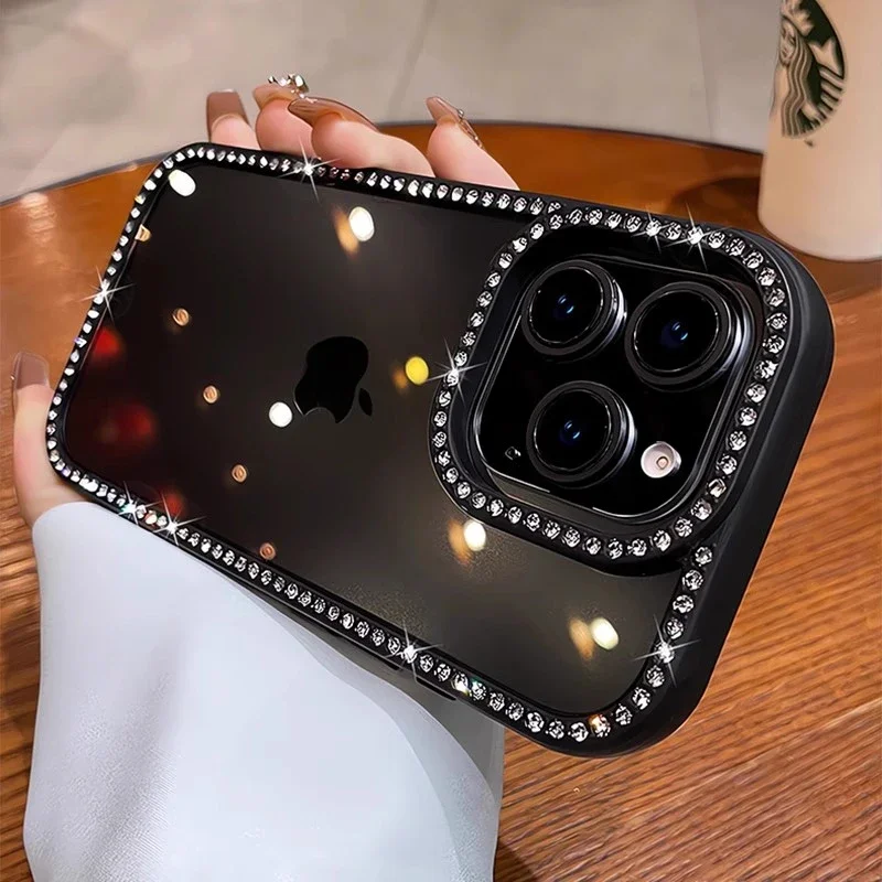 (iphone 14 Pro Max, Negro) Funda Transparente Con Brillantes Diamantes De Imitación, Protección A Prueba De Golpes, Marco De Acrílico Rígido