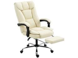 Silla De Oficina Reclinable Color Beige Con Reposapiés.