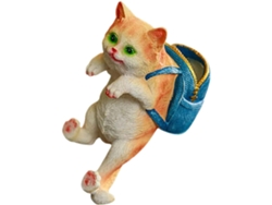 Adorable Figura De Gato De Resina Con Mochila Para Decorar Macetas. Práctica Estatua De Gato Para Jardín, Para