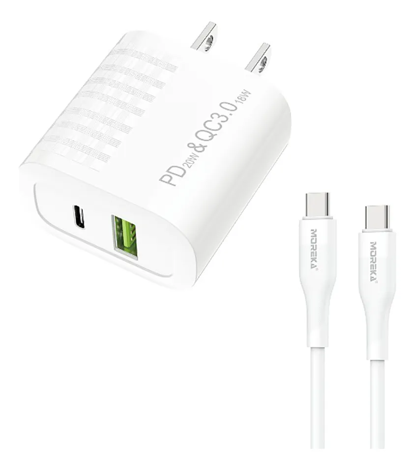 Cargador turbo de 40 W, 2 puertos USB CE con cable C de 1 m, blanco, Ac108slowmoose