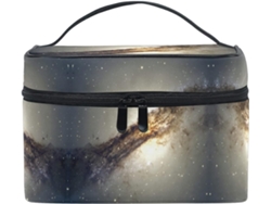 Neceser negro con estampado de nebulosa espacial, sin marca.