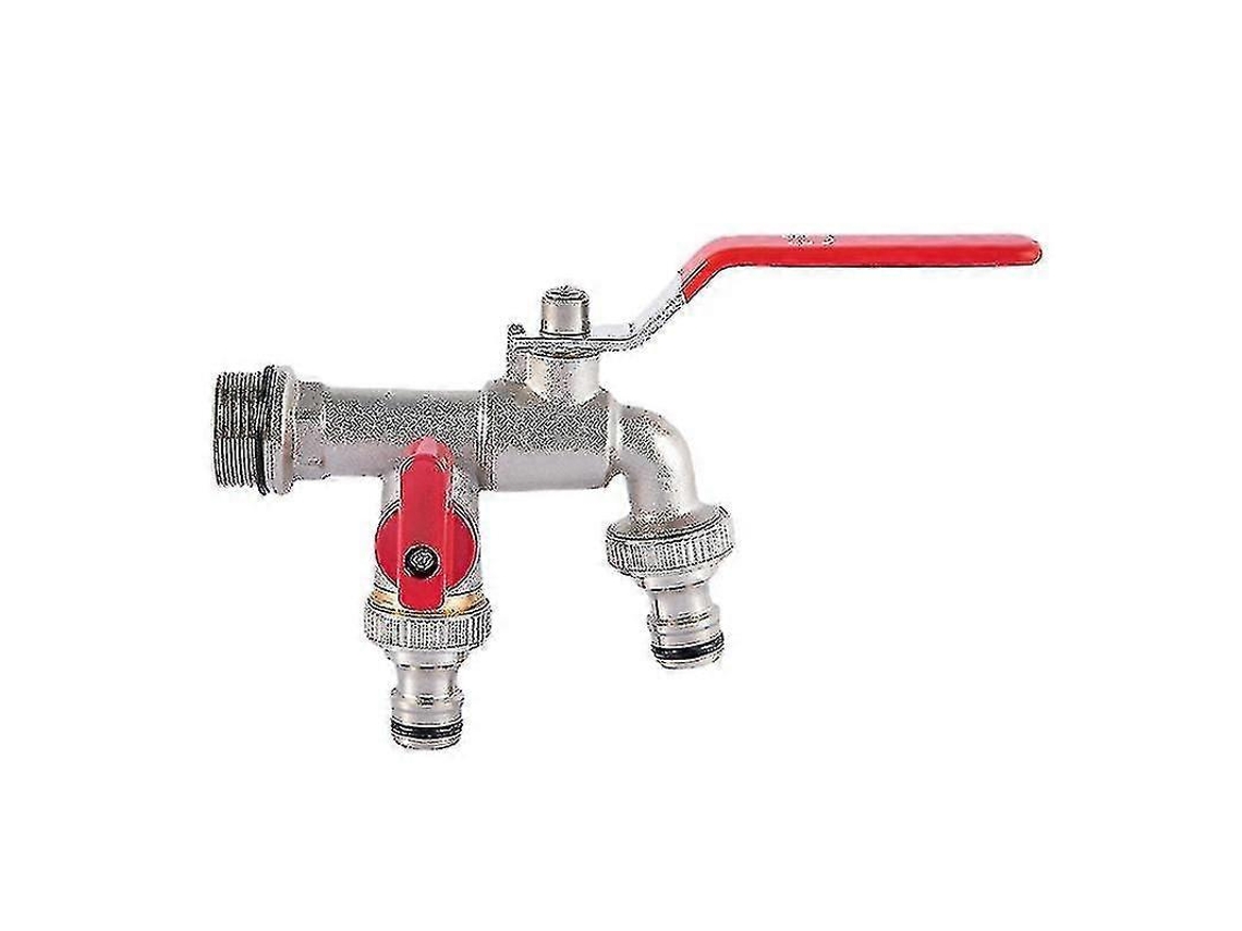 Grifo De Jardín Antihielo De Latón Doble Salida 1/2" 3/4" Conexión De Manguera Resistente Al Clima Rojo