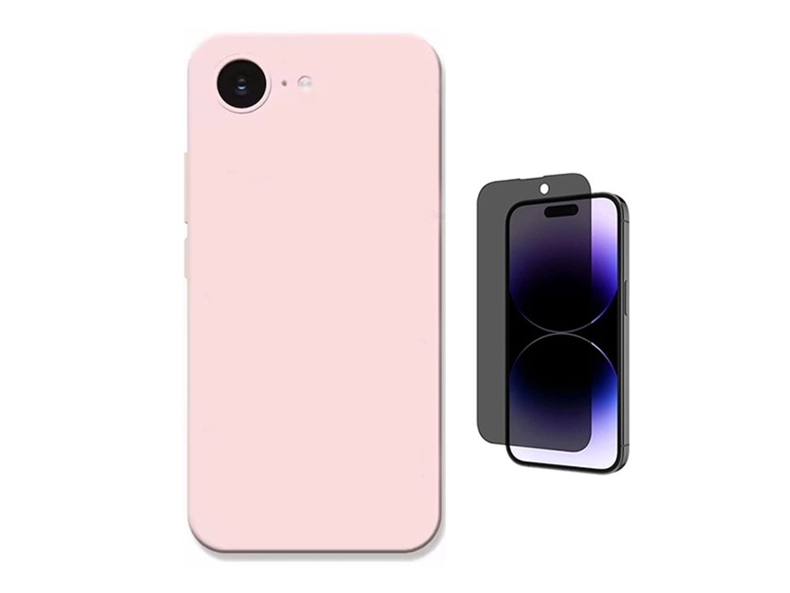Kit Vidro Anti-spy Capa Silicone Líquido Phonecare Para Apple Iphone 17e - Rosa