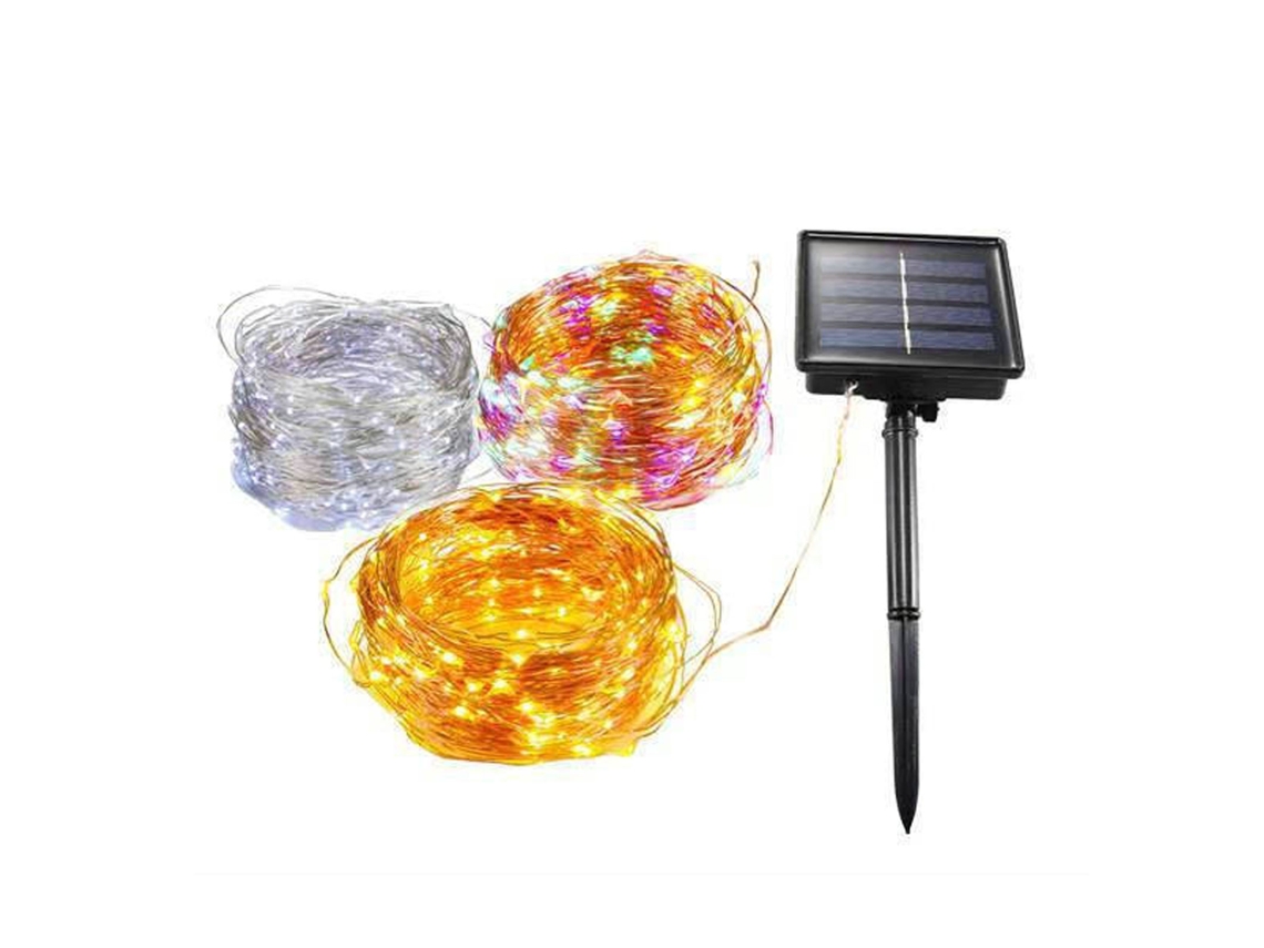 Rebe-luces De Hilo De Cobre Led Solares 50 Led Exteriores Con 8 Modos 16.4ft Brillantes Y Duraderas