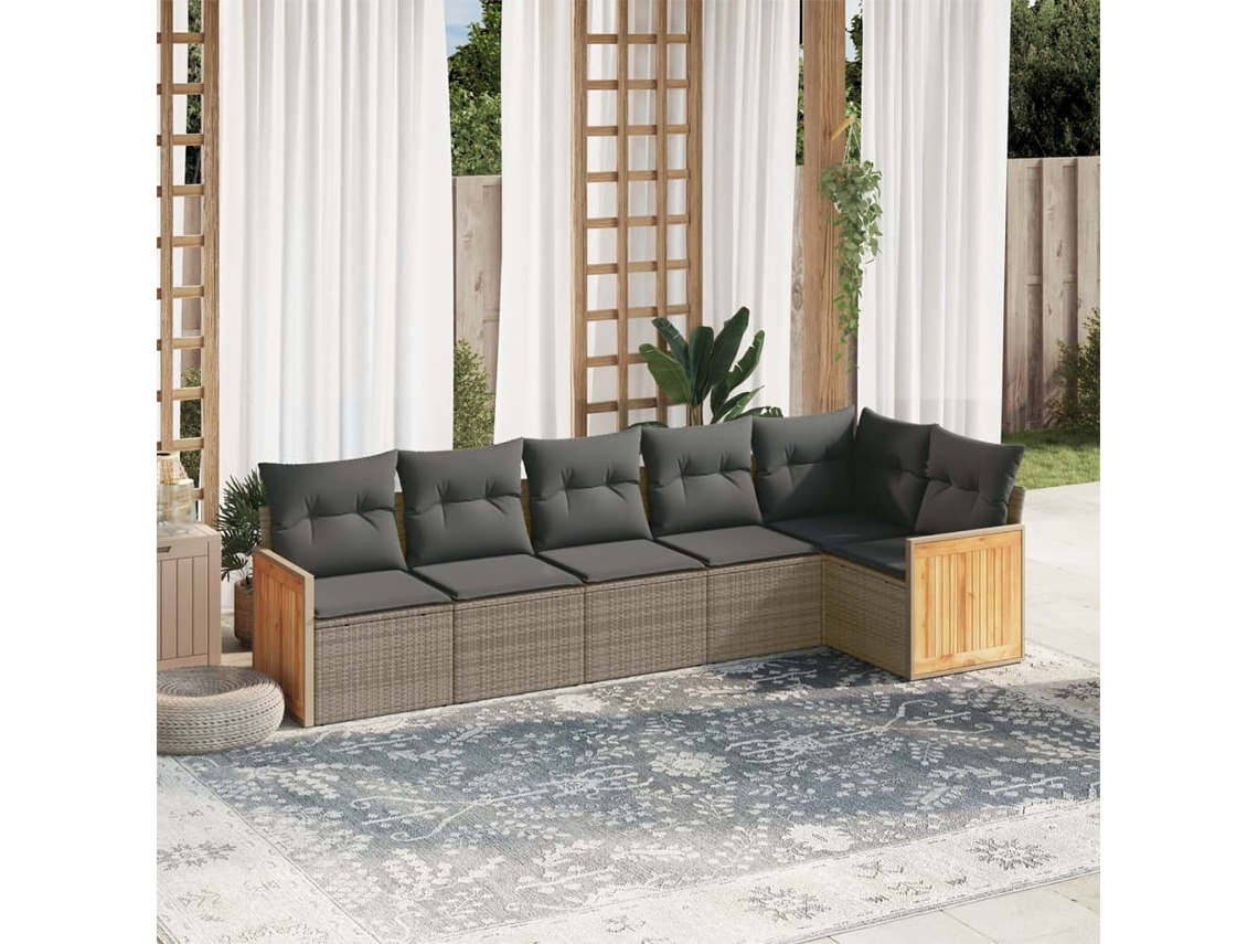 Conjunto de 6 sofás de jardín con cojines en mimbre gris DKD Home Decor
