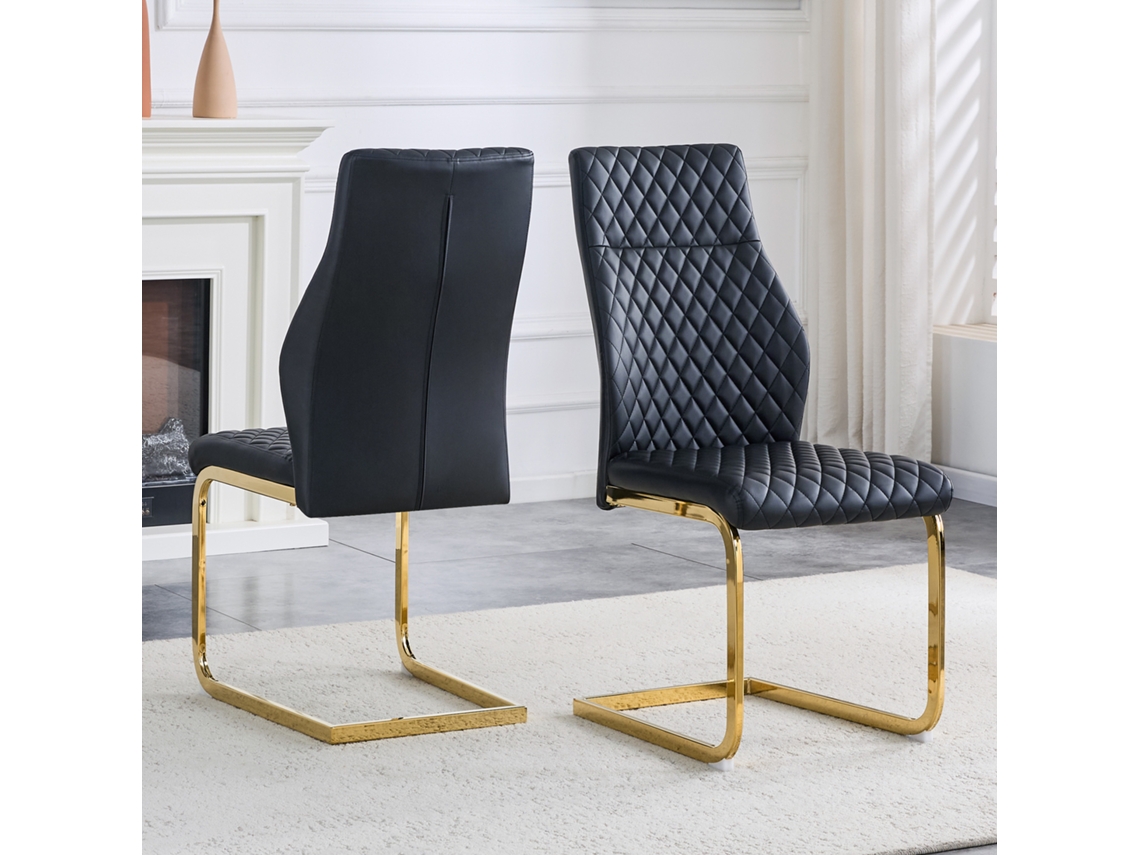 Sillas De Comedor 2 Unidades - Respaldo Alto Acolchado, Estructura Metálica - Negro Y Dorado