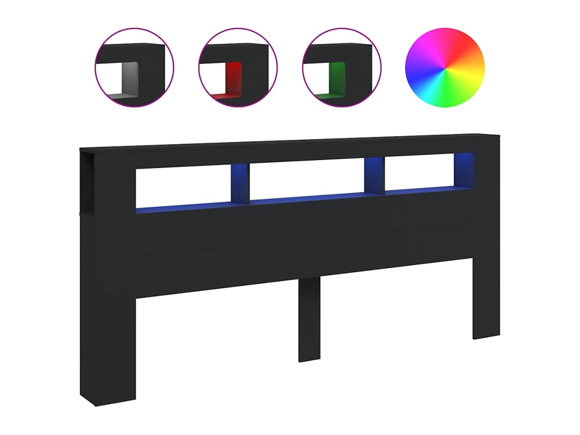 Maison Exclusive - Cabecero Con Led Madera De Ingeniería Negro 220x18,5x103,5 Cm