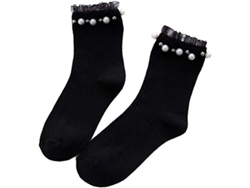 Calcetines De Algodón Para Mujer 2025, Bonitos, Con Detalles De Encaje Y Perlas, Color Liso.