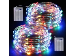 Guirnalda De Luces, 2x10m 100 Led, Funciona Con Pilas Aa, Resistente Al Agua, Ideal Para Fiestas, Jardín, Navidad Y Decoración.