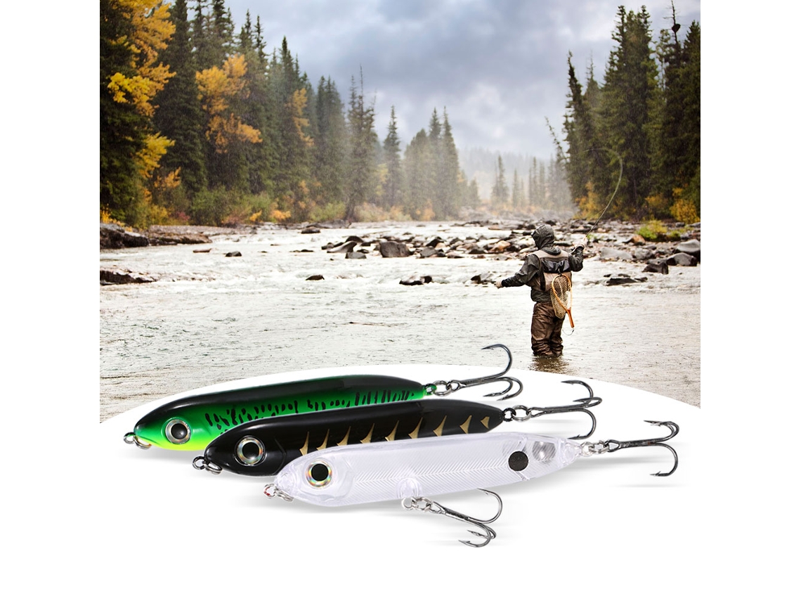 Lixada Señuelo De Pesca 3d Ojos Lifelike 100mm/12.4g Pencil Popper Wobbler Bait Duro Artificial Con Anzuelos