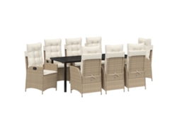 Conjunto de comedor de jardín Vidaxl de 9 piezas con cojines, ratán sintético beige