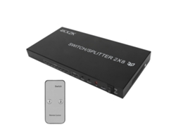 Conmutador De Interfaz Multimedia Hd 2x8, Distribuidor 4kx2k Con Mando A Distancia Por Infrarrojos Y Enchufe Británico.