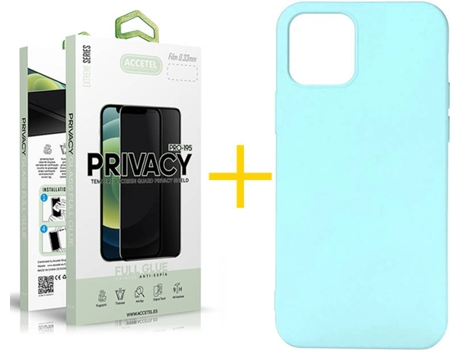 Kit Carcasa y Protector Cristal 1X Privacy Iphone 12«12 Pro Accetel Silicona Verde Claro