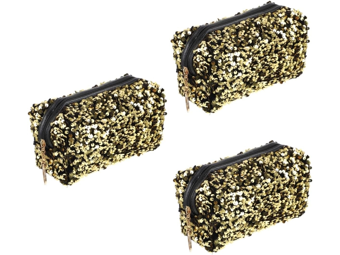 Juego De 3 Neceseres De Maquillaje Con Lentejuelas, Elegante Capacidad De Almacenamiento Para Cosméticos Y Accesorios.