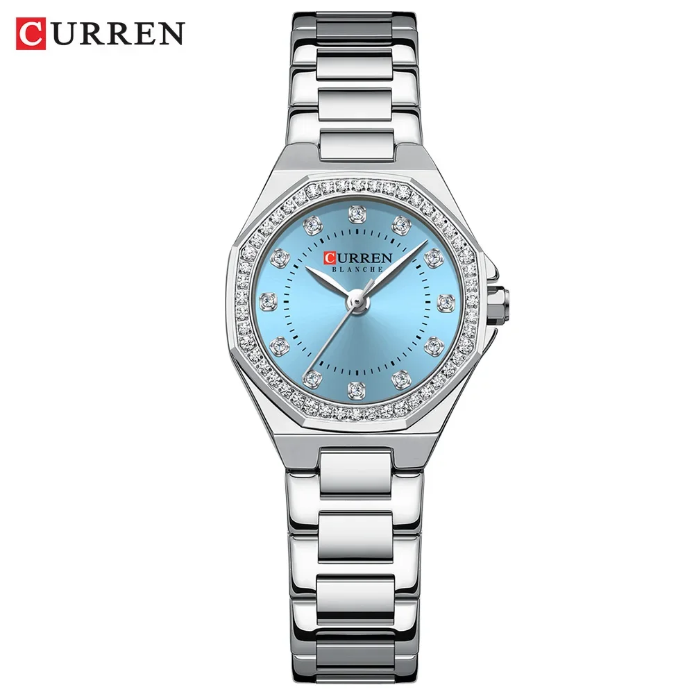Relógio Feminino Com Diamantes (azul Claro): Elegante E Sofisticado, Em Aço Inoxidável, Resistente À Água.