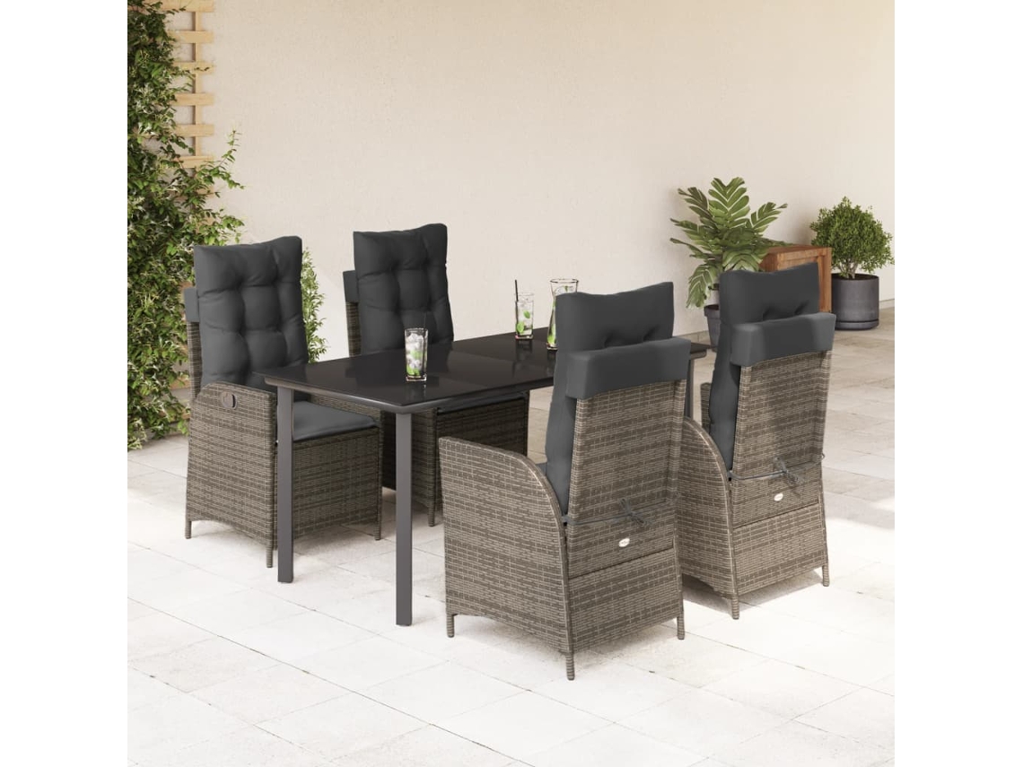 Conjunto de comedor de jardín DKD Home Decor de 5 piezas con cojines, ratán gris