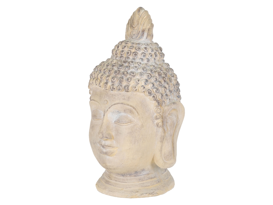 Estatua De Cabeza De Buda Beige/Gris, 45X39X78 Cm, De Piedra Fundida ECD