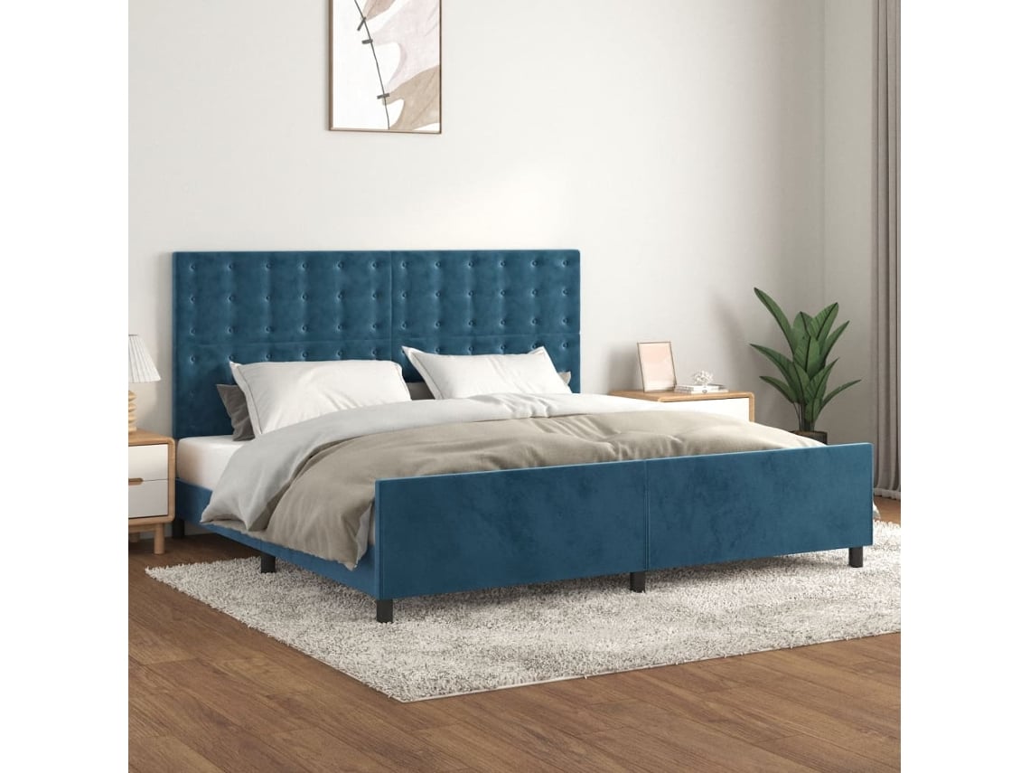 Estructura Cama Sin Colchón Terciopelo Azul Oscuro 200x200 Cm