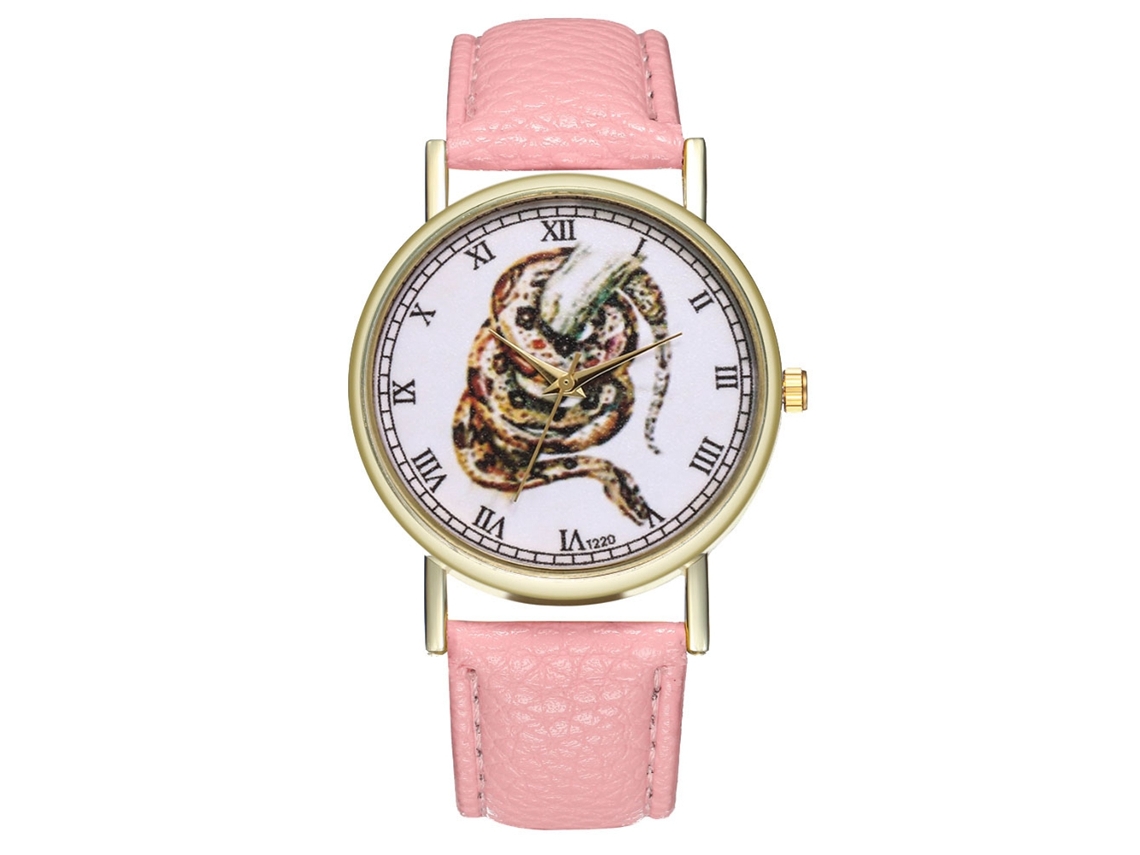 Reloj Unisex Informal De Cuarzo Con Correa De Piel Sintética Y Esfera Redonda Rosa.
