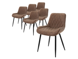 Conjunto de 6 cadeiras de jantar modernas castanhas com assento estofado em pele sintética respirável de 81 cm